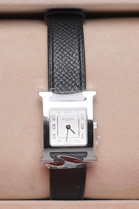Hermes Heure H Watch, Small Model, 25mm in Noir Epsom Phw (Brand New)