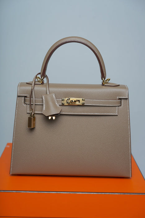 Hermes Kelly 25 in Etoupe Epsom Ghw (Brand New)