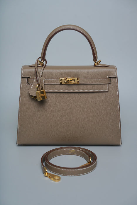 Hermes Kelly 25 in Etoupe Epsom Ghw (Brand New)