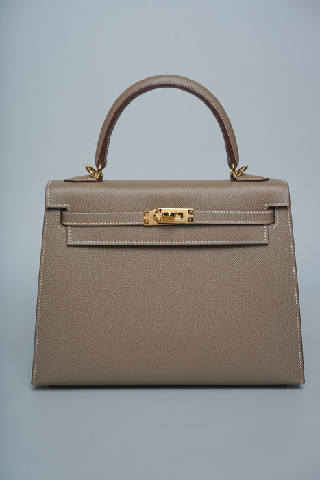 Hermes Kelly 25 in Etoupe Epsom Ghw (Brand New)