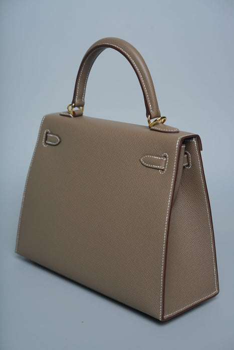Hermes Kelly 25 in Etoupe Epsom Ghw (Brand New)