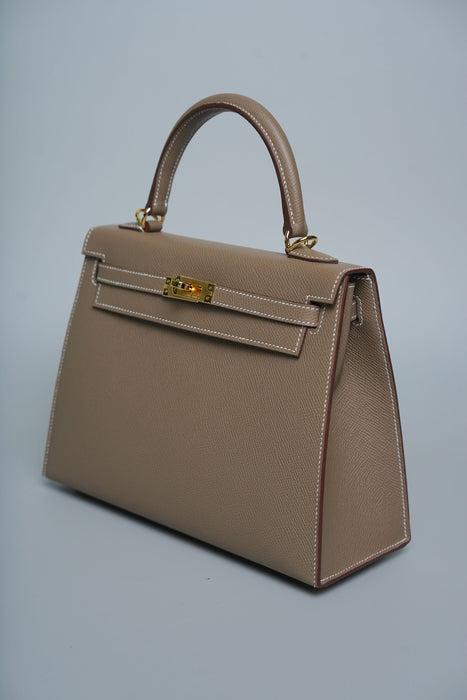 Hermes Kelly 25 in Etoupe Epsom Ghw (Brand New)