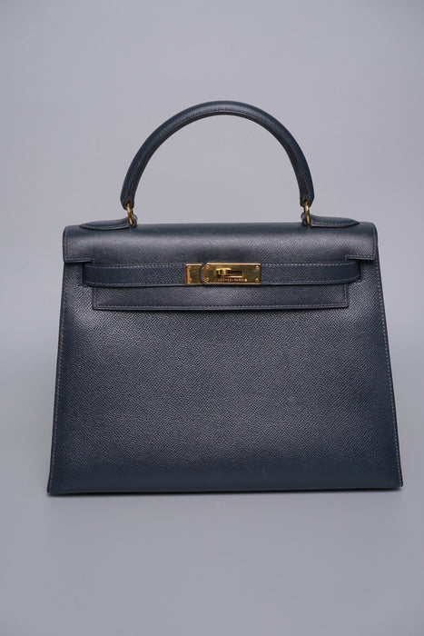 Hermes vintage Kelly 28 Sellier in navy Epsom Ghw