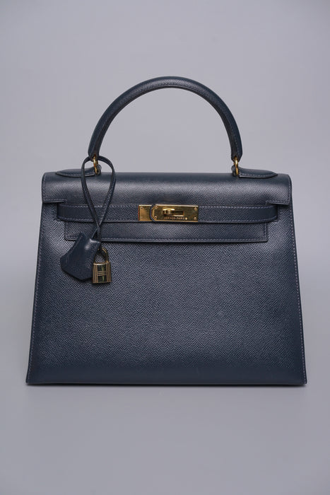 Hermes vintage Kelly 28 Sellier in navy Epsom Ghw
