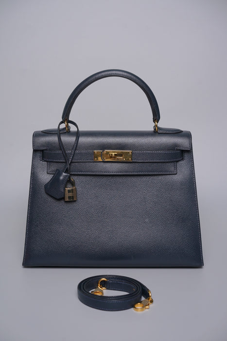 Hermes vintage Kelly 28 Sellier in navy Epsom Ghw