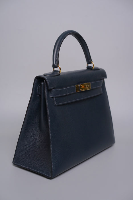 Hermes vintage Kelly 28 Sellier in navy Epsom Ghw