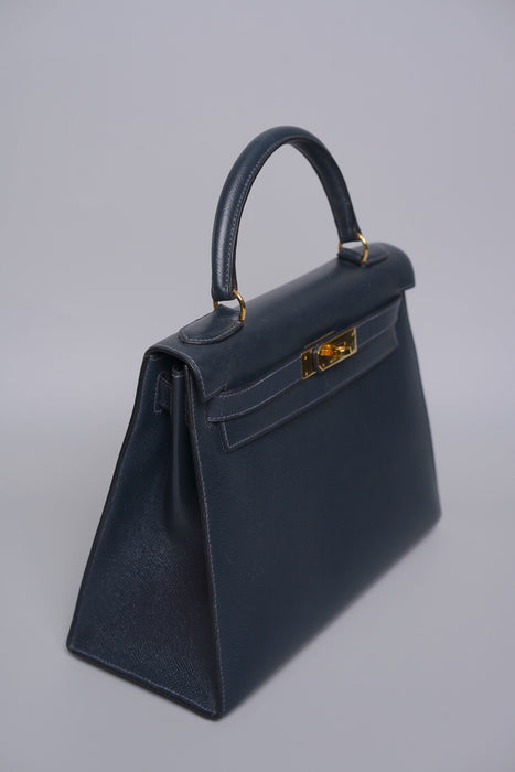 Hermes vintage Kelly 28 Sellier in navy Epsom Ghw