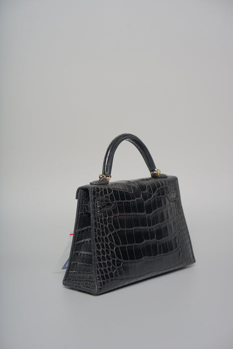 Hermes Kelly 25 in Black Shiny Alligator Ghw