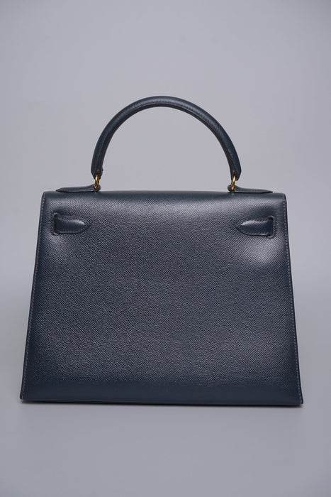 Hermes vintage Kelly 28 Sellier in navy Epsom Ghw