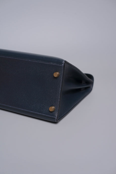 Hermes vintage Kelly 28 Sellier in navy Epsom Ghw
