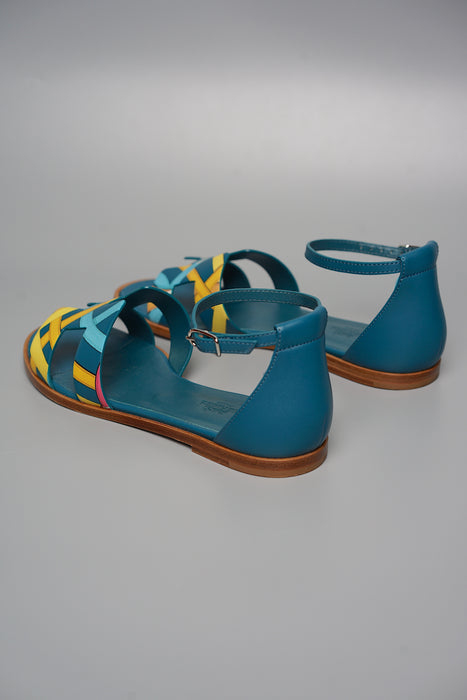 Hermes Santorini Sandals in Multicolour/Bleu Velvet Size 37.5