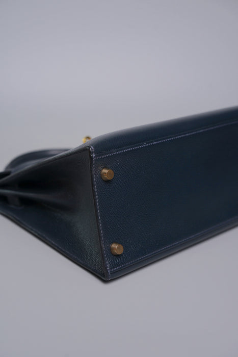 Hermes vintage Kelly 28 Sellier in navy Epsom Ghw