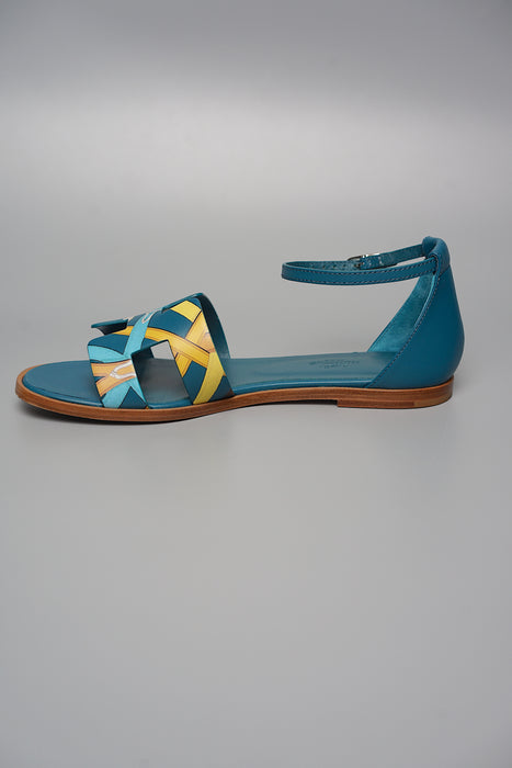 Hermes Santorini Sandals in Multicolour/Bleu Velvet Size 37.5