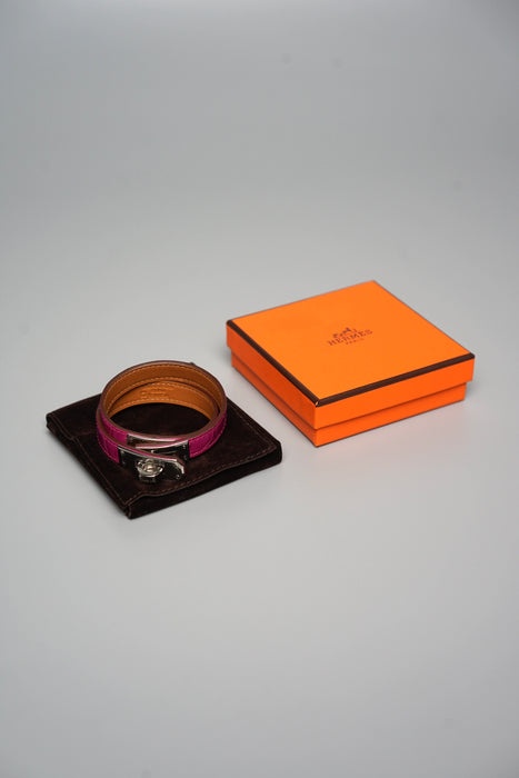 Hermes Kelly Double Tour Bracelet in Shiny Alligator Rose Scheherazade Phw Size T1 (Brand New)