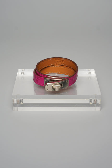 Hermes Kelly Double Tour Bracelet in Shiny Alligator Rose Scheherazade Phw Size T1 (Brand New)