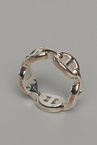 Hermes Chaine d'Ancre Enchainee Ring, Small Model in Silver Size 48 (Brand New)