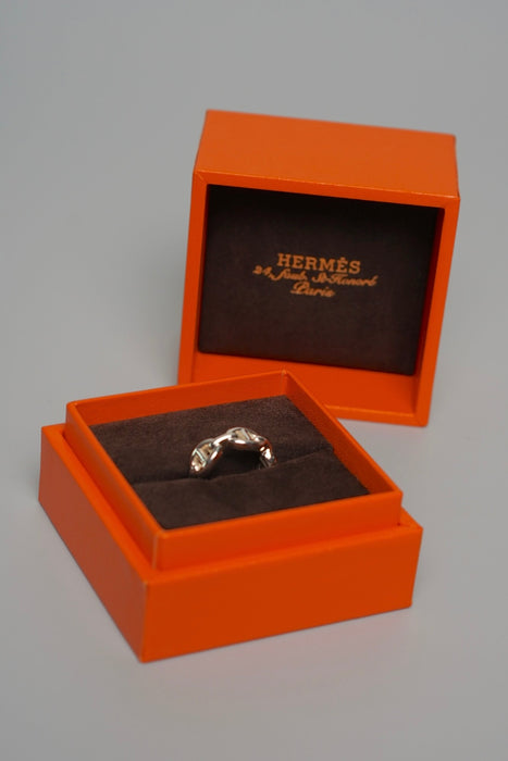 Hermes Chaine d'Ancre Enchainee Ring, Small Model in Silver Size 48 (Brand New)