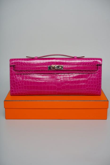 Hermes Kelly Cut in Rose Scheherazade Shiny Porosus Phw