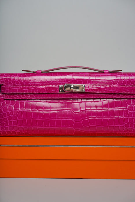 Hermes Kelly Cut in Rose Scheherazade Shiny Porosus Phw