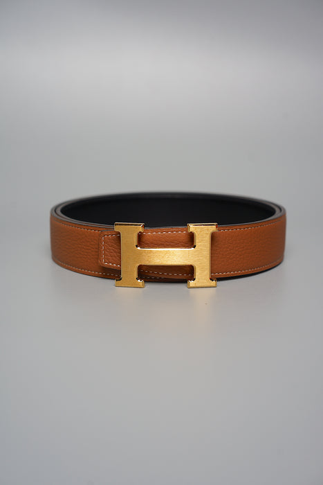 Hermes H Reversible Belt in Gold/Noir Ghw Size 85 (Brand New)