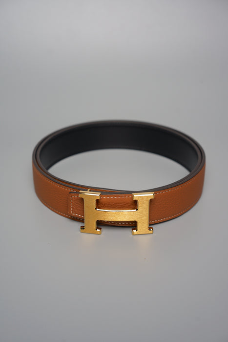 Hermes H Reversible Belt in Gold/Noir Ghw Size 85 (Brand New)