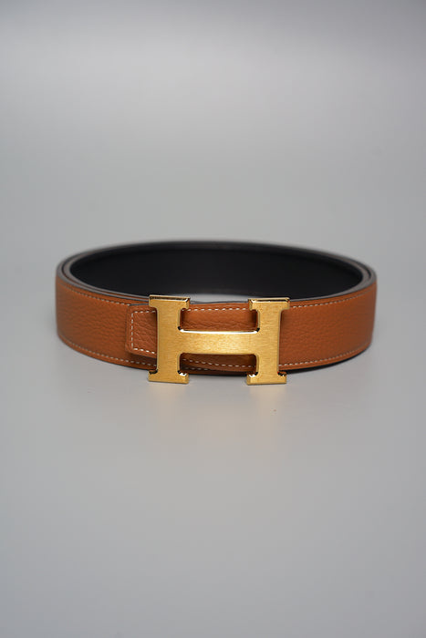 Hermes H Reversible Belt in Gold/Noir Ghw Size 85 (Brand New)