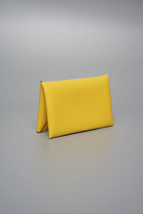 Hermes Calvi Cardholder in Jaune De Naples Phw (Brand New)