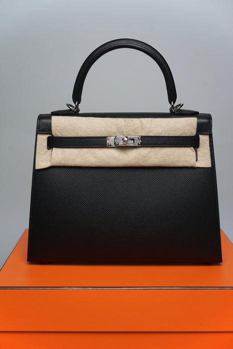 Hermes Kelly II Sellier 25 in Noir Phw (Brand New)