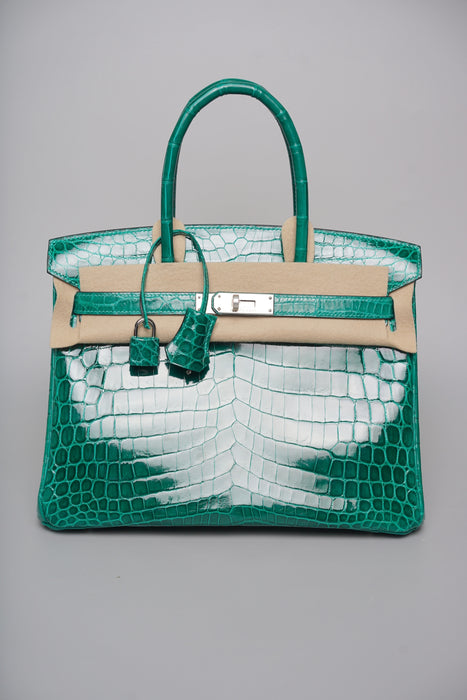 Hermes Birkin 30 in Vert Emerald Shiny Alligator Phw