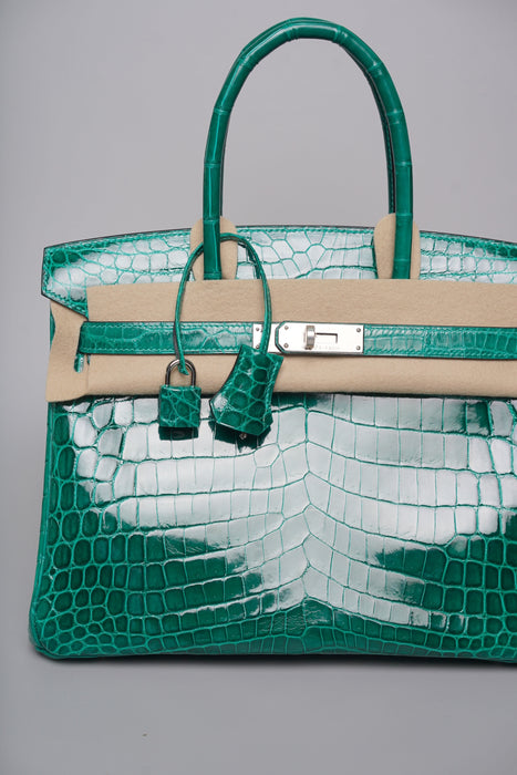 Hermes Birkin 30 in Vert Emerald Shiny Alligator Phw