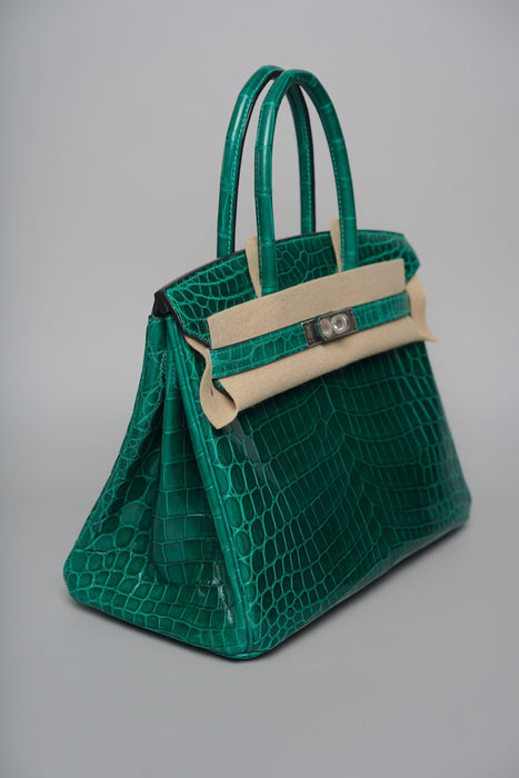 Hermes Birkin 30 in Vert Emerald Shiny Alligator Phw