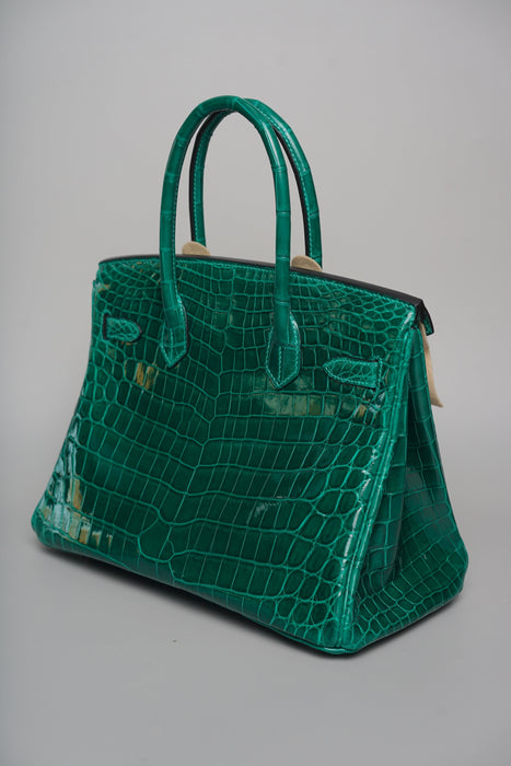 Hermes Birkin 30 in Vert Emerald Shiny Alligator Phw