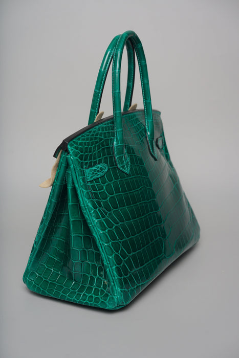 Hermes Birkin 30 in Vert Emerald Shiny Alligator Phw