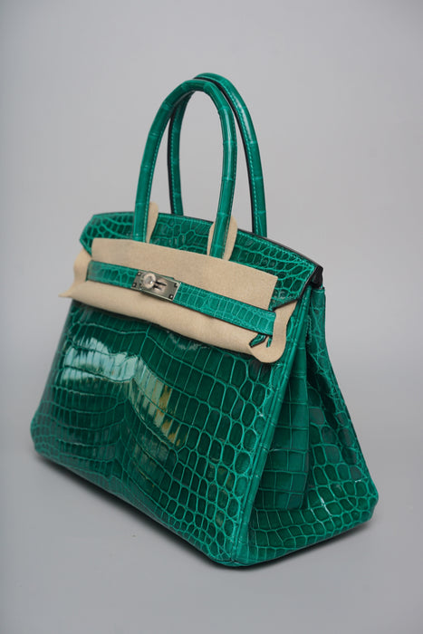Hermes Birkin 30 in Vert Emerald Shiny Alligator Phw