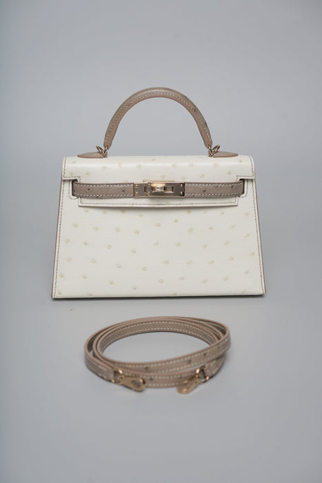 Hermes HSS Kelly 20 in Beton x Gris Ostrich Permabrass (Brand New)