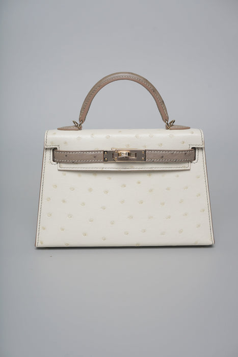 Hermes HSS Kelly 20 in Beton x Gris Ostrich Permabrass (Brand New)