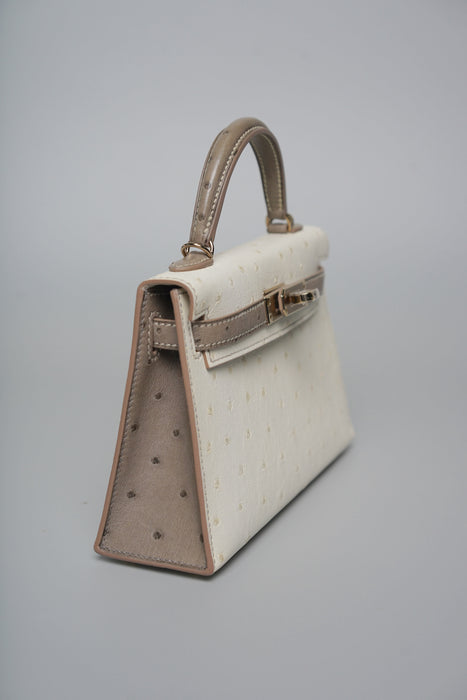 Hermes HSS Kelly 20 in Beton x Gris Ostrich Permabrass (Brand New)