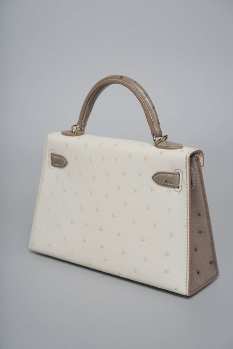 Hermes HSS Kelly 20 in Beton x Gris Ostrich Permabrass (Brand New)