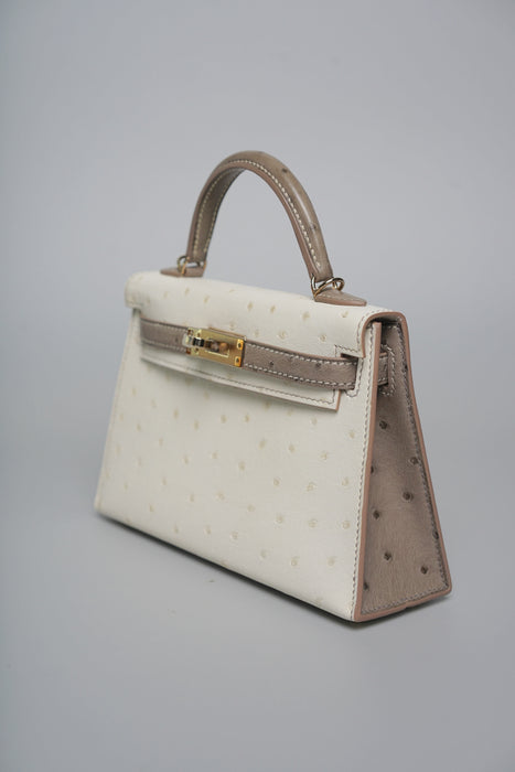 Hermes HSS Kelly 20 in Beton x Gris Ostrich Permabrass (Brand New)