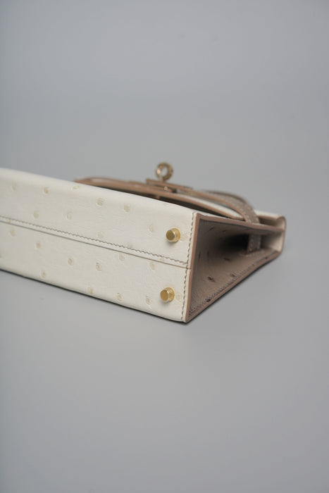 Hermes HSS Kelly 20 in Beton x Gris Ostrich Permabrass (Brand New)
