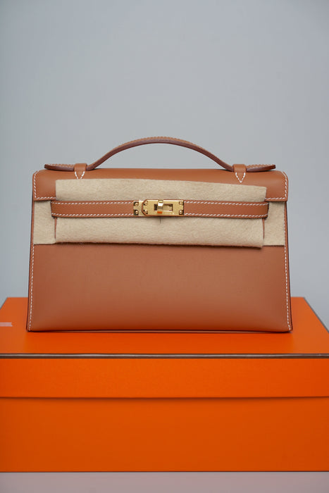 Hermes Kelly Pochette in Gold Swift Ghw (Brand New)
