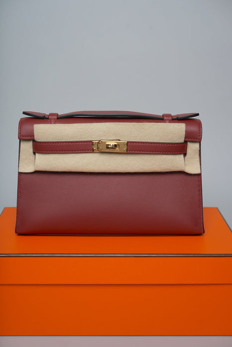 Hermes Kelly Pochette in Rouge H Swift Ghw (Brand New)