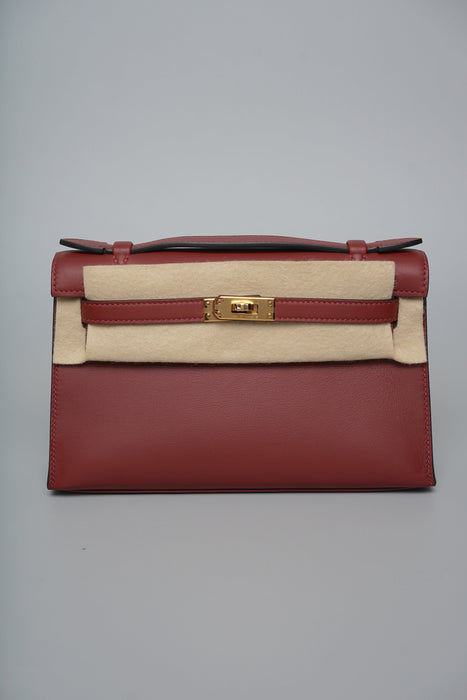 Hermes Kelly Pochette in Rouge H Swift Ghw (Brand New)