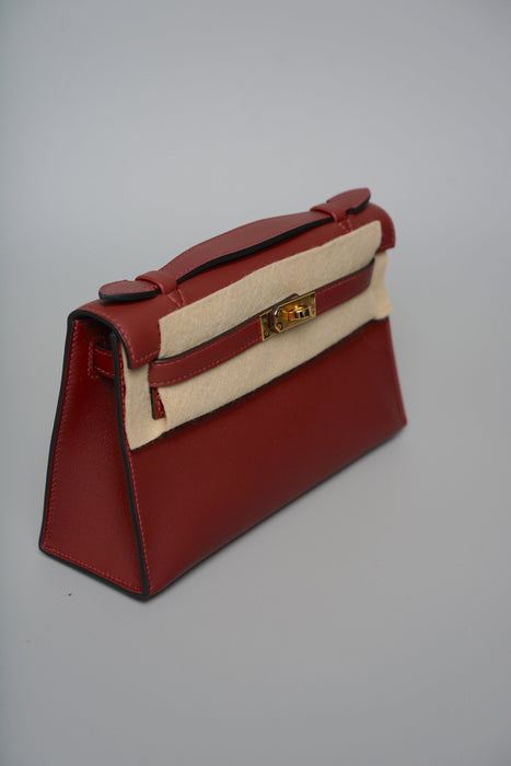 Hermes Kelly Pochette in Rouge H Swift Ghw (Brand New)