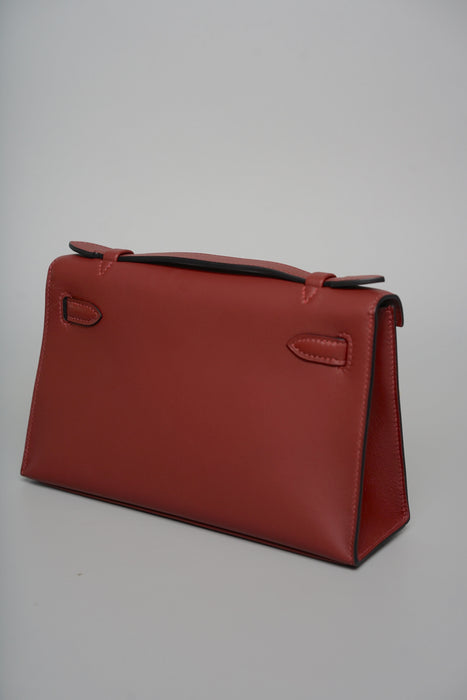 Hermes Kelly Pochette in Rouge H Swift Ghw (Brand New)