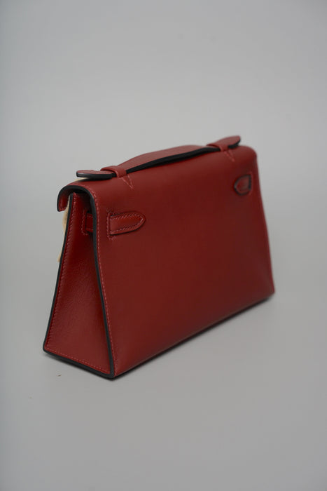 Hermes Kelly Pochette in Rouge H Swift Ghw (Brand New)