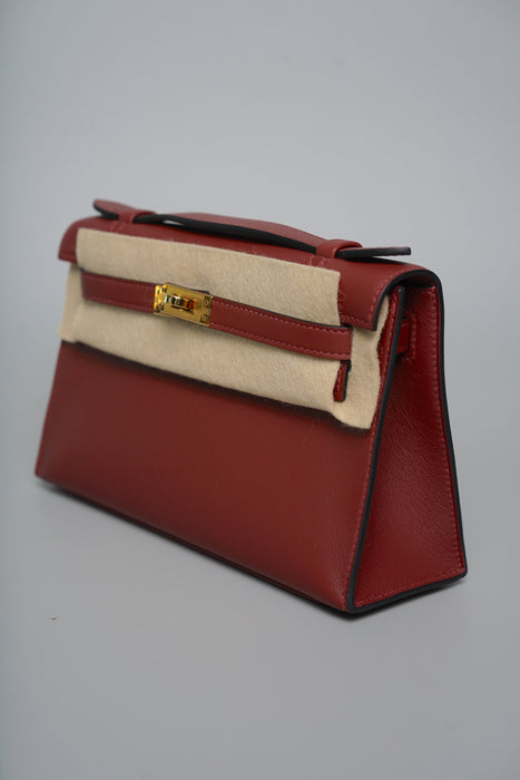Hermes Kelly Pochette in Rouge H Swift Ghw (Brand New)