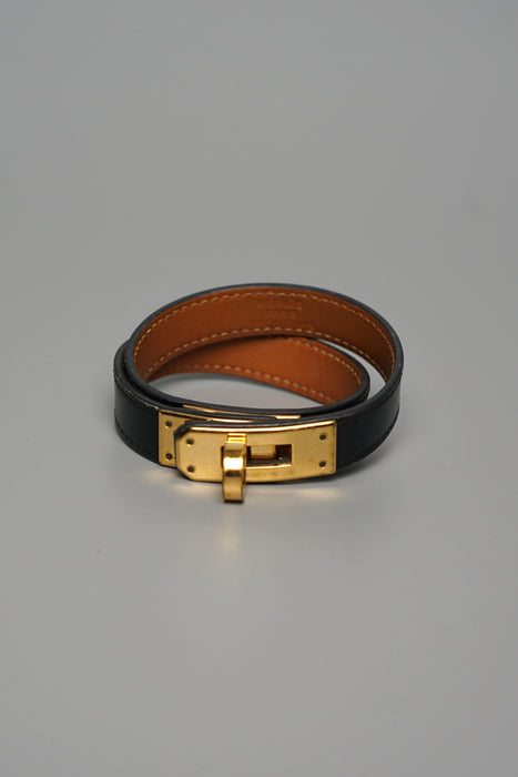 Hermes Kelly Double Tour Bracelet in Black Ghw Size T1