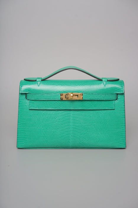 Hermes Kelly Pochette in Menthe Lizard Ghw (Brand New)