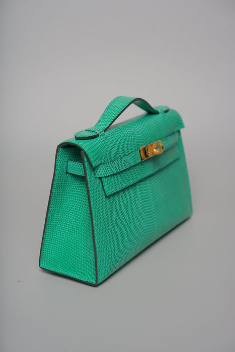 Hermes Kelly Pochette in Menthe Lizard Ghw (Brand New)